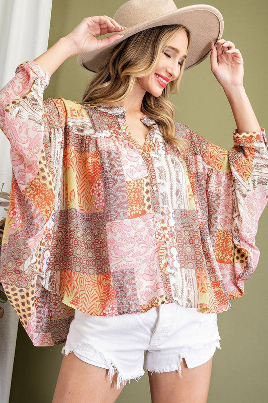 Paisley Button Front Dolman Top