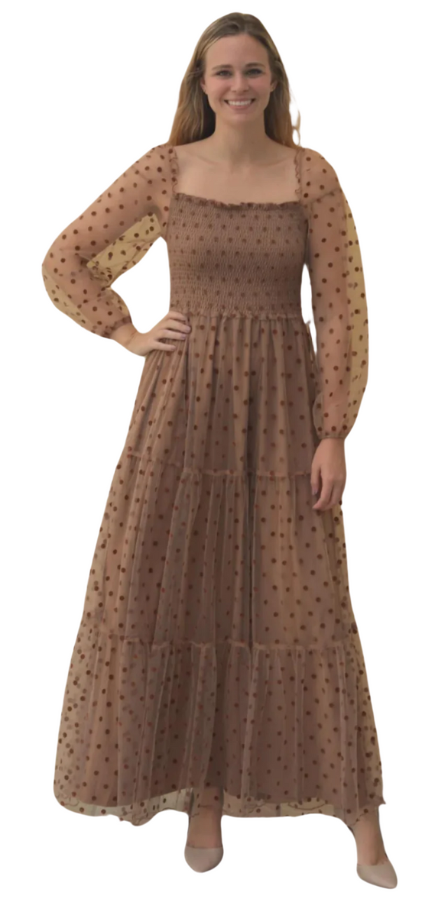 Mocha Polka-Dot Gown