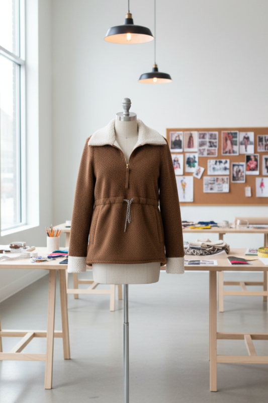 Solid Half-Zip Fleece Pocketed Sweatshirt