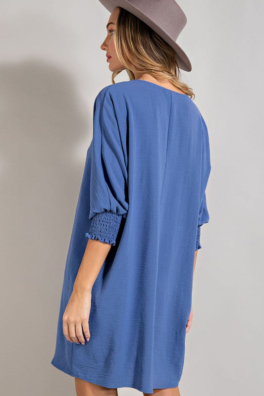 V Neck Long Sleeve Mini Dress