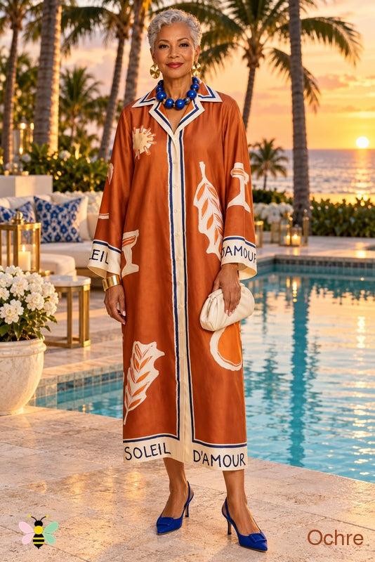 Gulf Sunset Printed Shirt Dress | Ochre | front