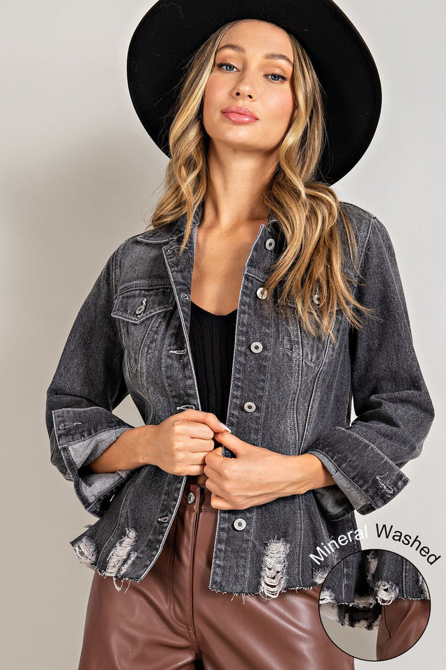 Mineral Washed Cropped Denim Jacket
