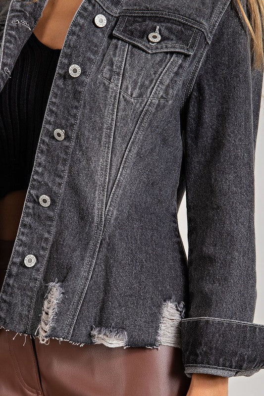 Mineral Washed Cropped Denim Jacket