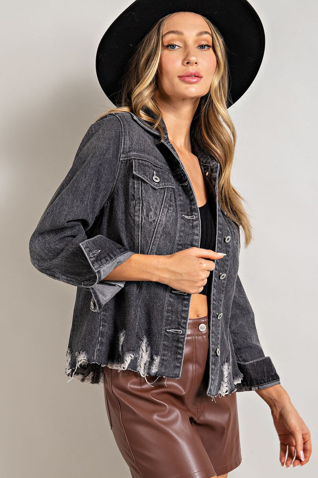 Mineral Washed Cropped Denim Jacket