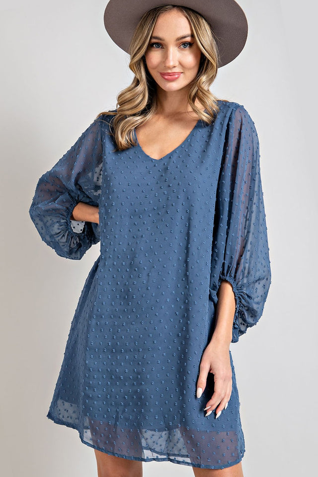 Tufted Dot Balloon Sleeve Mini Dress