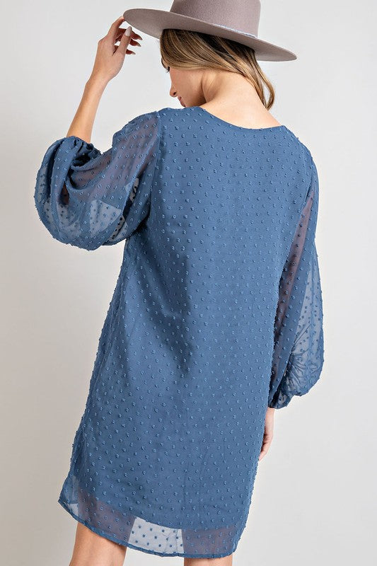 Tufted Dot Balloon Sleeve Mini Dress