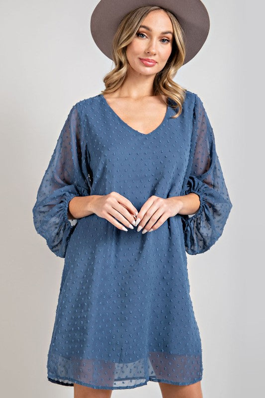 Tufted Dot Balloon Sleeve Mini Dress