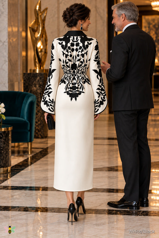 The Monochrome Overture Wrap Dress | White/Black | back