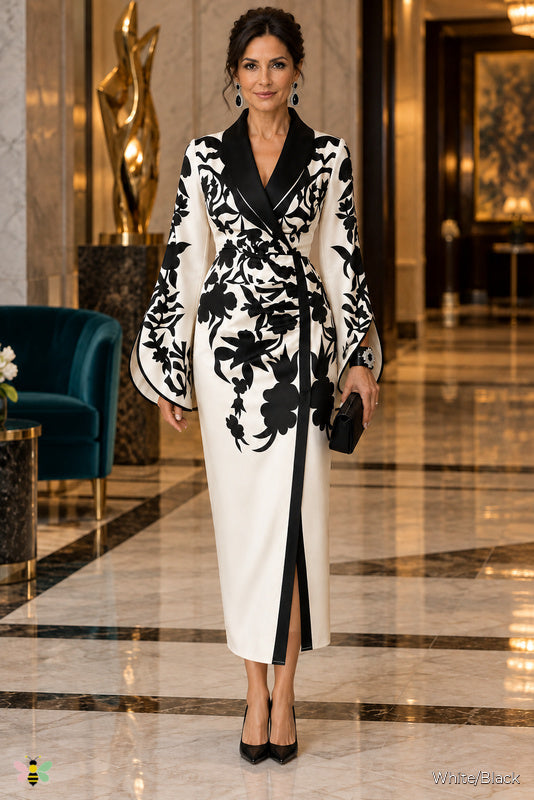 The Monochrome Overture Wrap Dress | White/Black | front