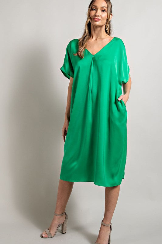 V Neck Midi Dress