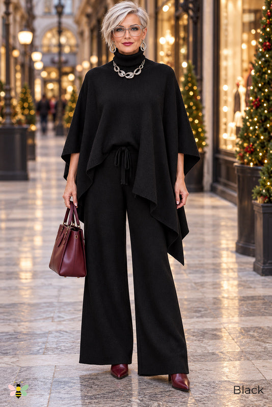 Off Duty Atelier Poncho Knit Set | Black | front