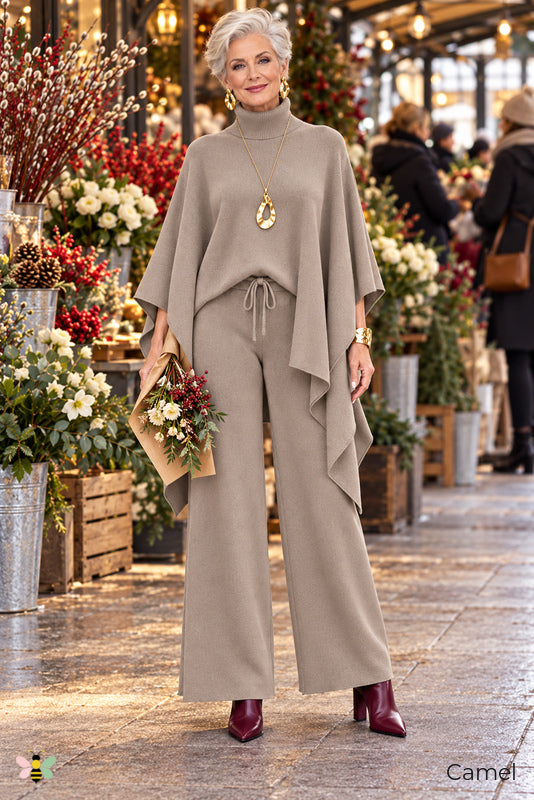 Off Duty Atelier Poncho Knit Set | Camel | front