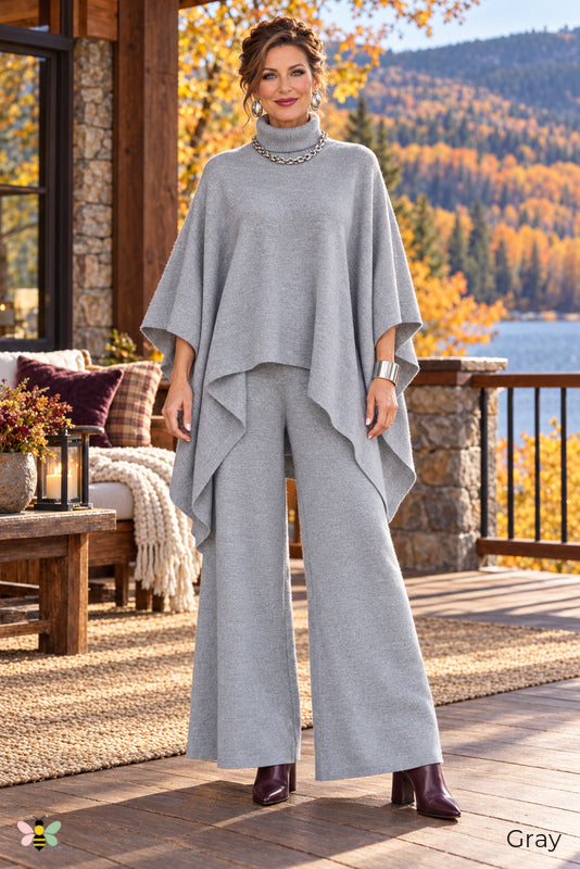 Off Duty Atelier Poncho Knit Set | Gray | front