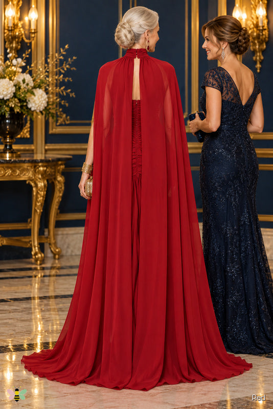 The Scarlet Aria Halter Cape Gown | Red | back