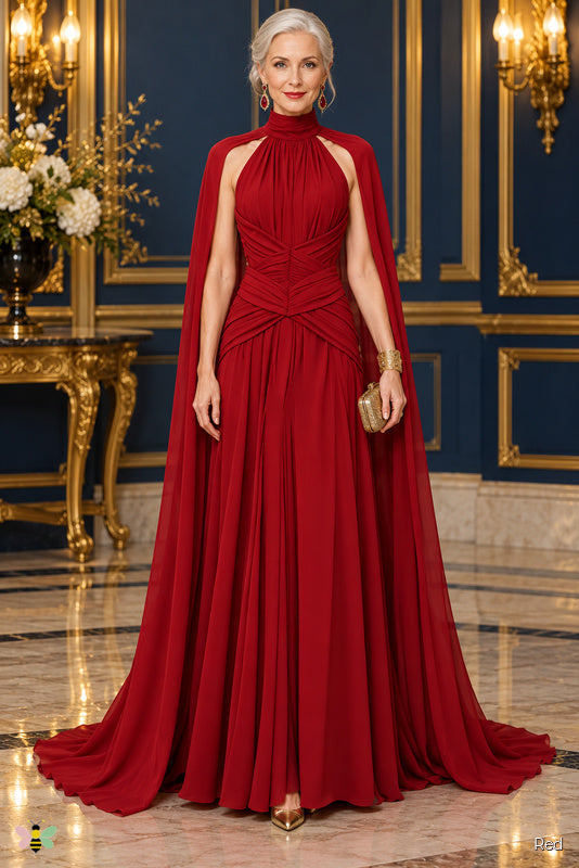The Scarlet Aria Halter Cape Gown | Red | front