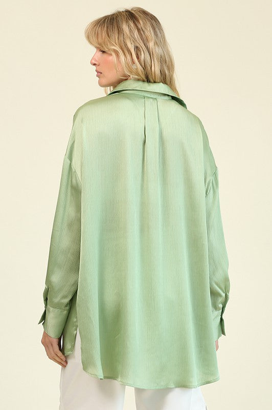 Oversized Satin Button Down Shirt