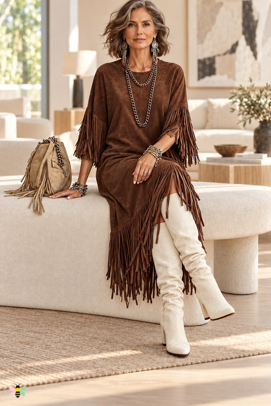 Sueded Motion Fringe Dress