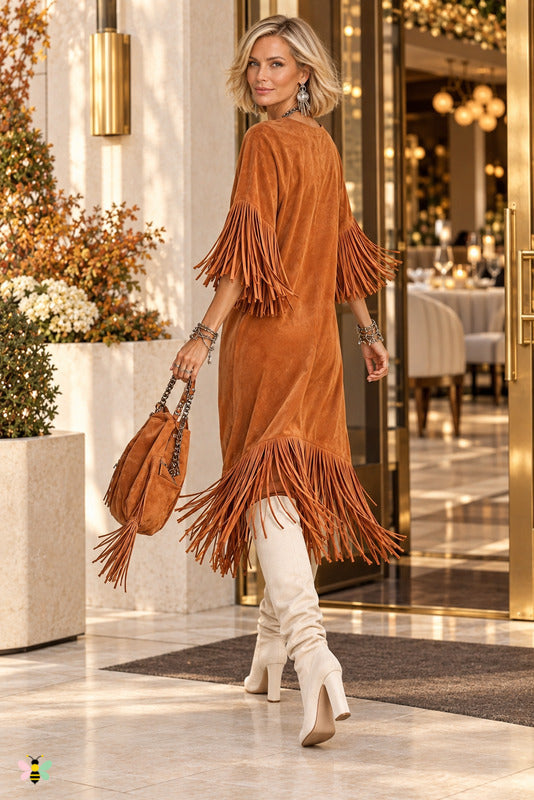 Sueded Motion Fringe Dress