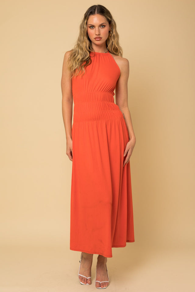 Halter Elastic Midi Dress