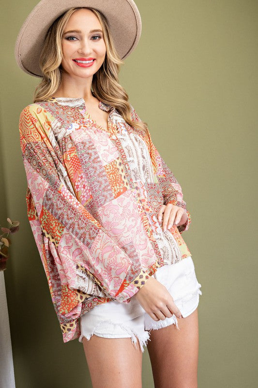 Paisley Button Front Dolman Top
