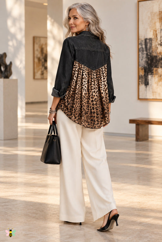 Wild Passage Leopard Contrast Blouse