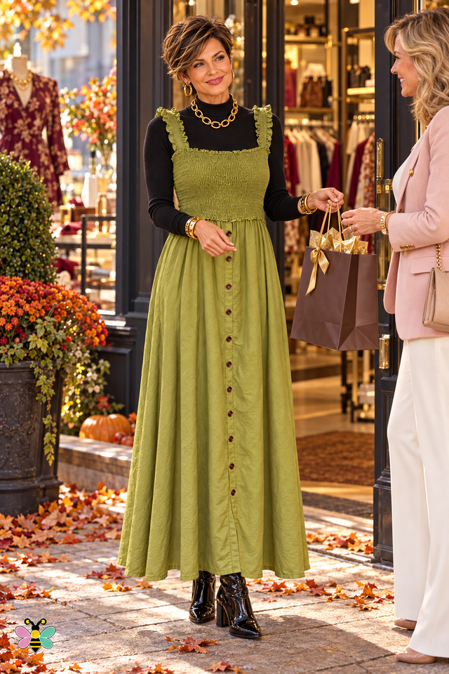 Olive Grove Smocked Maxi Dress | Olive | front