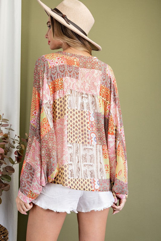 Paisley Button Front Dolman Top