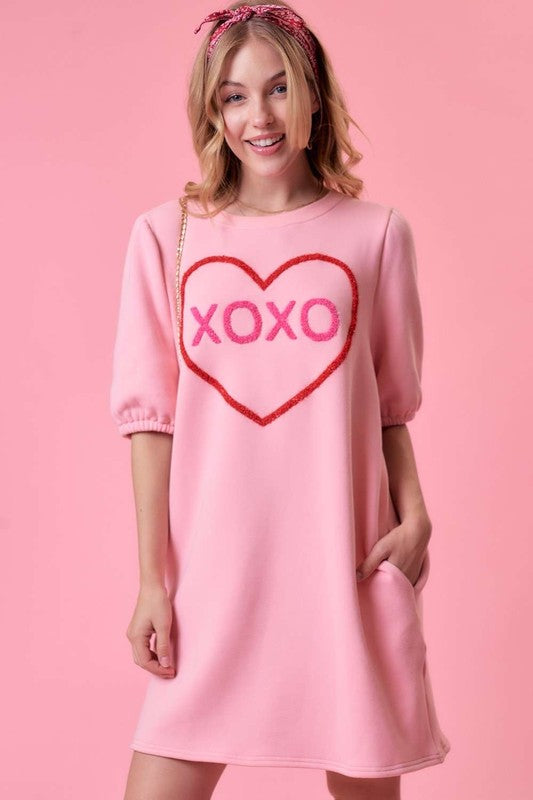XOXO Letter Valentine Fleece Dress