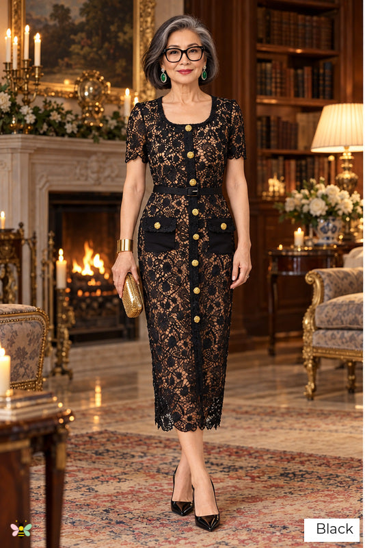 The Heirloom Atelier Lace Midi Dress | Black | front