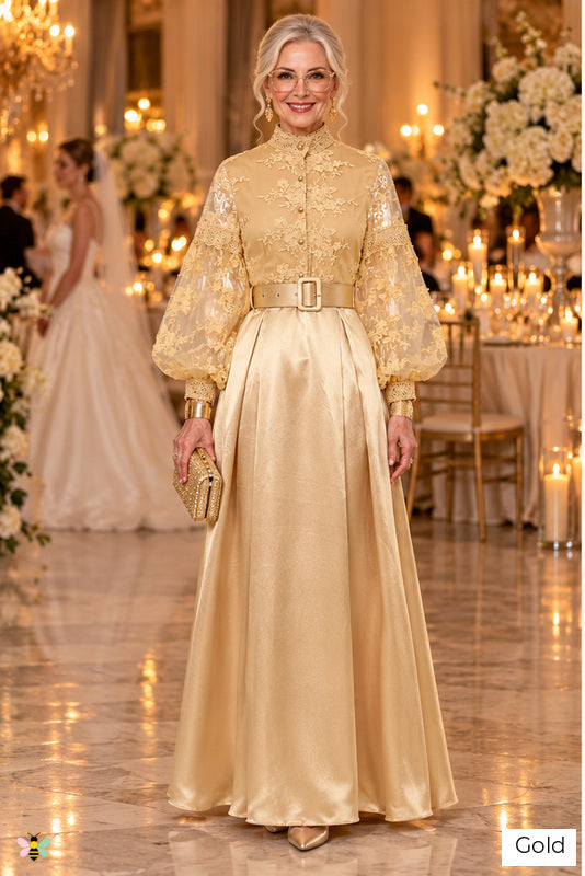 The Palazzo Heirloom Lace Gown | Gold | front