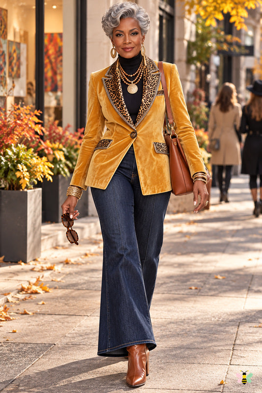 Marcelline Leopard-Lapel Velvet Blazer