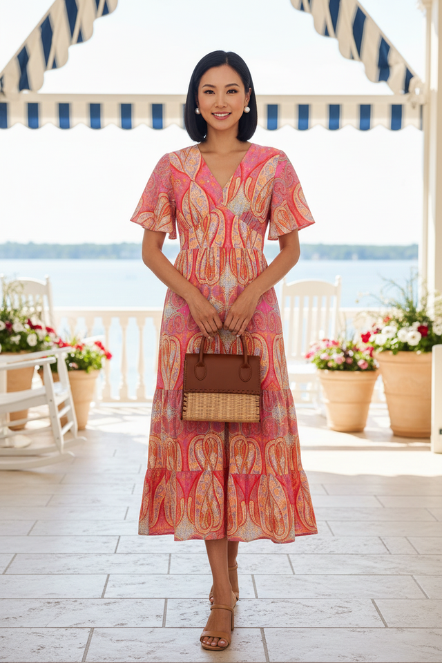 Mid Sleeve Print Dress