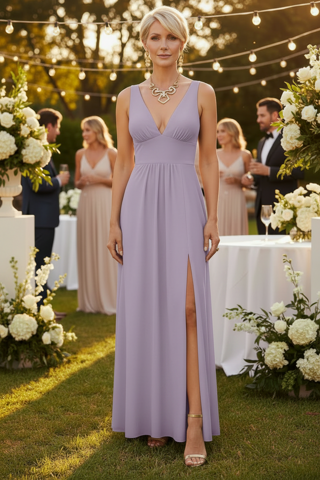 Deep V neck A line dress
