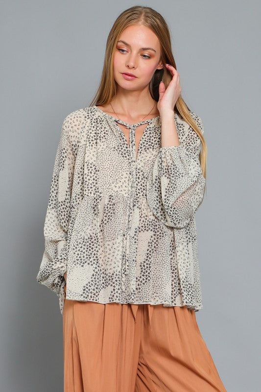 Long Sleeve Tie Front Taupe