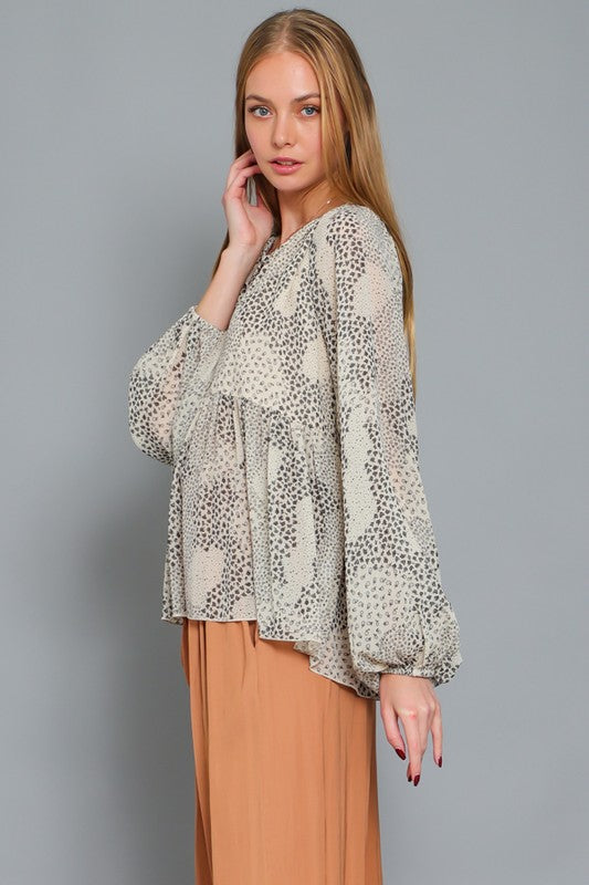 Long Sleeve Tie Front Taupe