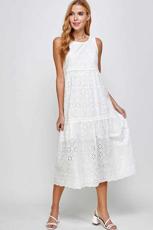 Eyelet Detailed Tiered Midi Dress