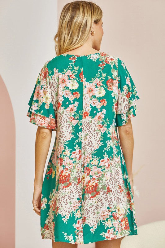 Teal Floral Print Dress