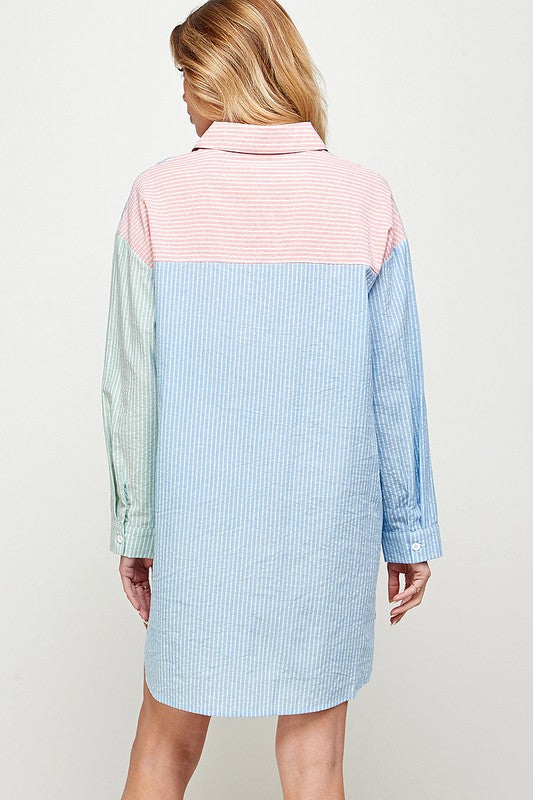 Multi Stripe Long Sleeve Shirt Dress