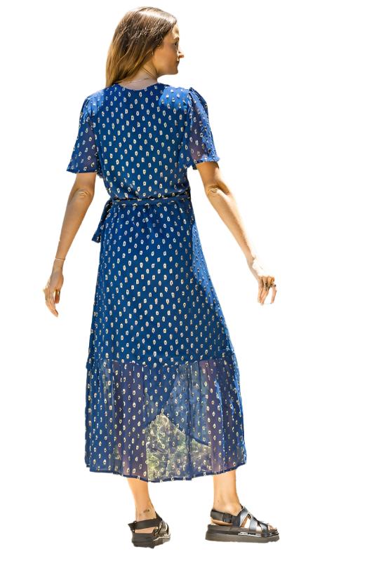 Short Sleeve Lurex Polka Dot Wrap Dress
