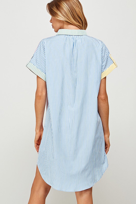 Multicolored Stripe Shirt Dress