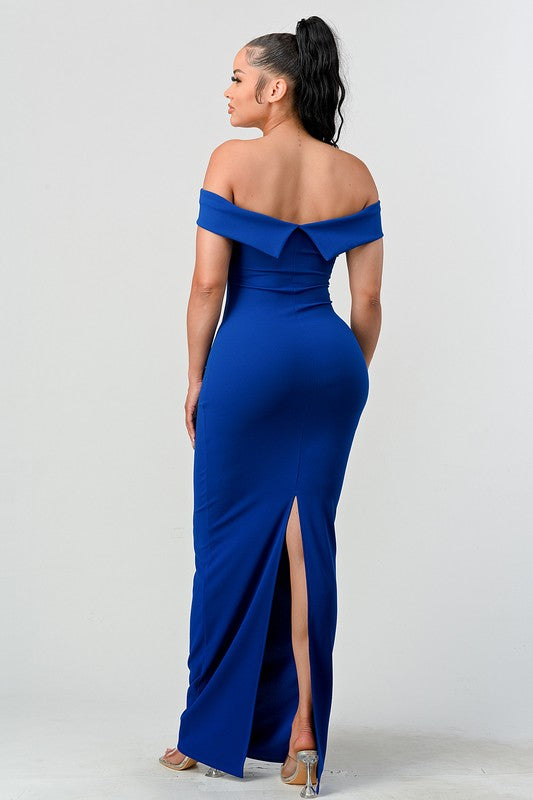 Off the Shoulder Crepe Gown