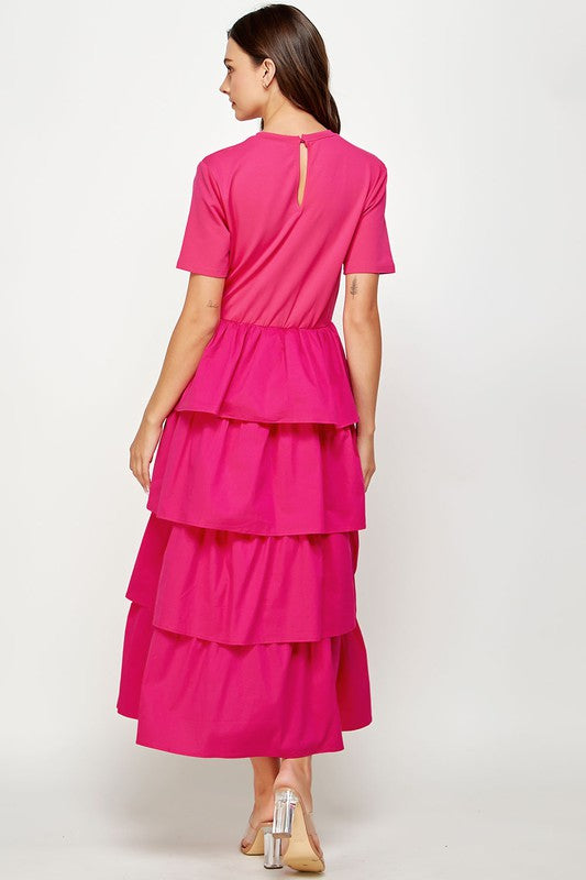 Knit Dress with Poplin Tiered Skirt