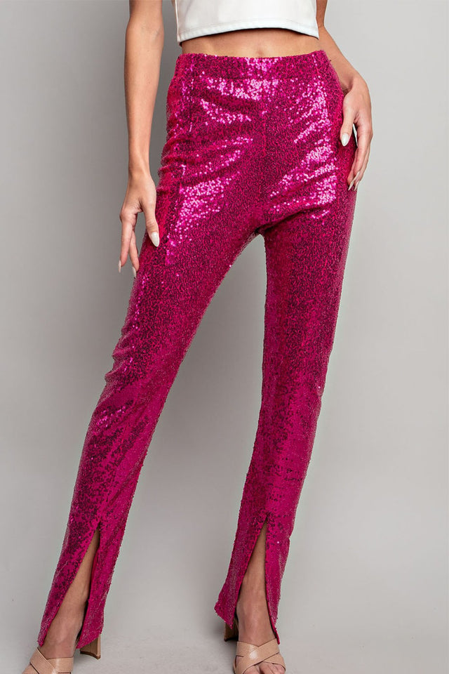 Sequin High Waisted Slit Pant