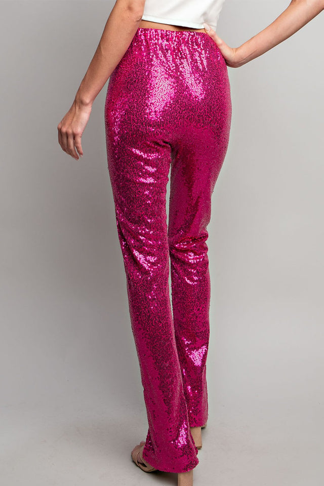 Sequin High Waisted Slit Pant