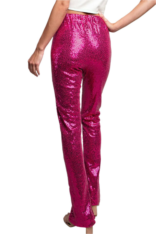 Sequin High Waisted Slit Pant