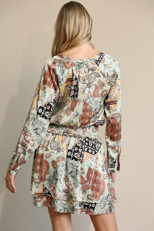Satin Paisley Printed Dress