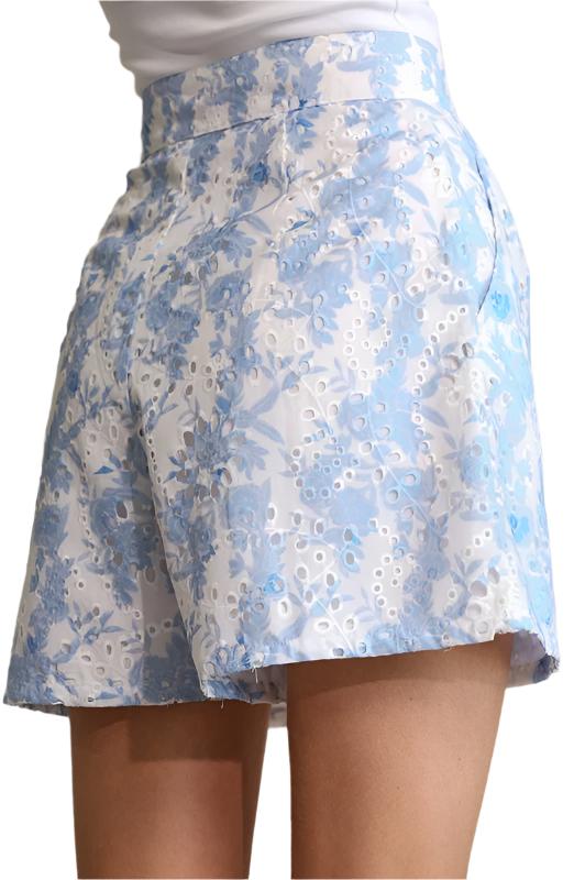 Floral Print and Eyelet High Waist Shorts
