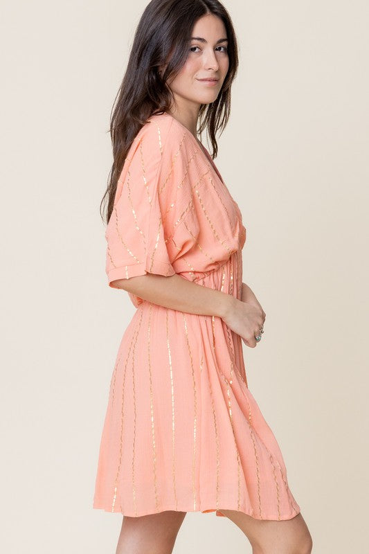 Lurex Stripe Kimono Sleeve Mini Dress