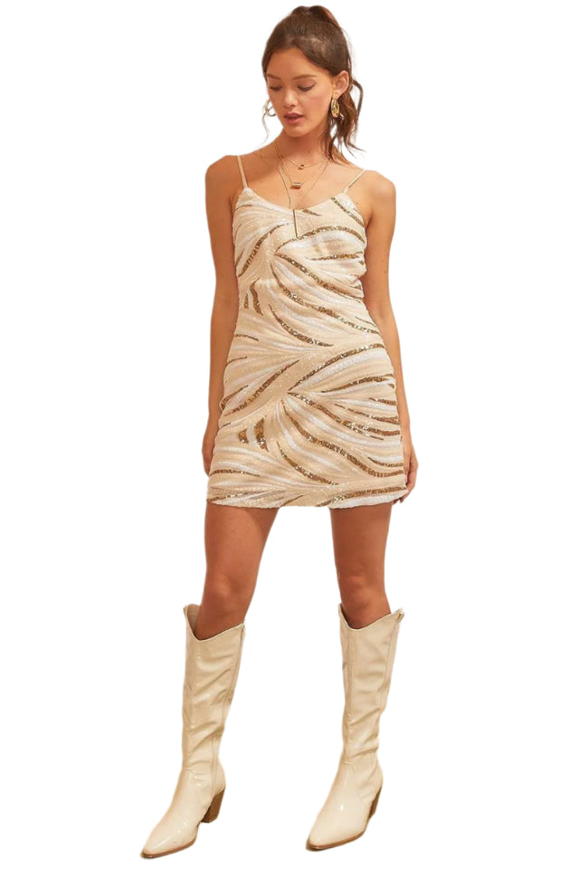 Dynamic Swirl Sequin Mini Shift Dress
