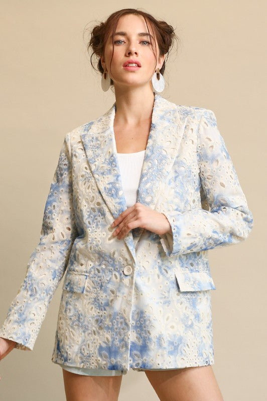 Embroidered Eyelet and Tie Dye Blazer